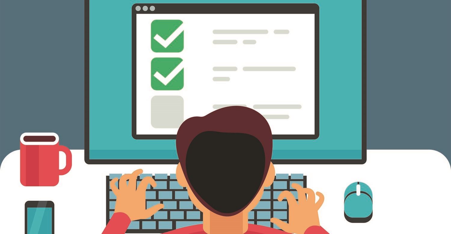  Cartoon image of test on computer